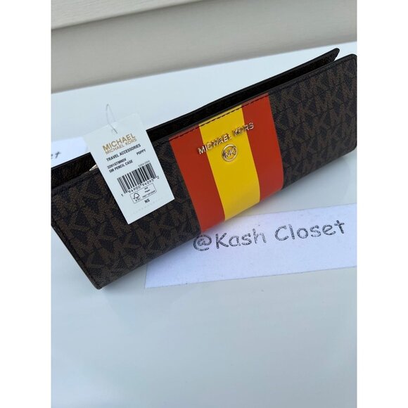 Michael Kors pencil case small MK signature stripe poppy multi - Picture 3 of 8